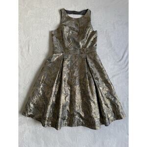 Eliza J Metallic Fit and Flare Jacquard Floral Sleeveless Dress Women’s Size 6